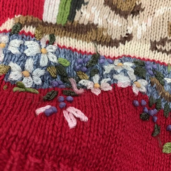 Vintage Knit Red Cat Sweater Size Large Button Front Cardigan - Picture 15 of 16